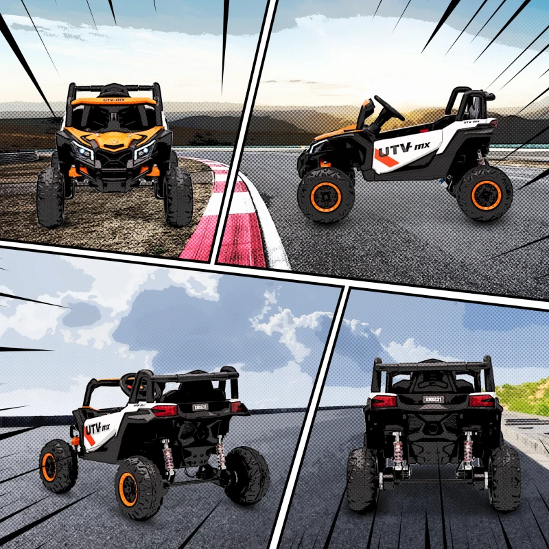 Qaba 12V Kids Ride On Car with Remote Control, Battery Powered Electric UTV with Spring Suspension for Aged 3-5 Years, Orange