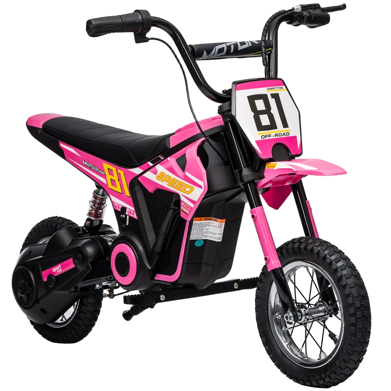 Qaba 24V Kids Motorcycle, Electric Dirt Bike with 250W Motor, Up to 9.9 MPH, 12" Inflatable Tires and Rear Suspension, Pink