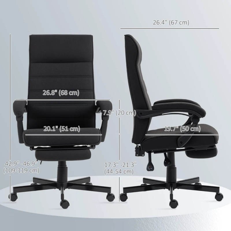 Vinsetto Office Chair, High Back Desk Chair, Swivel Recliner with Adjustable Height, Footrest and Padded Armrest, Black