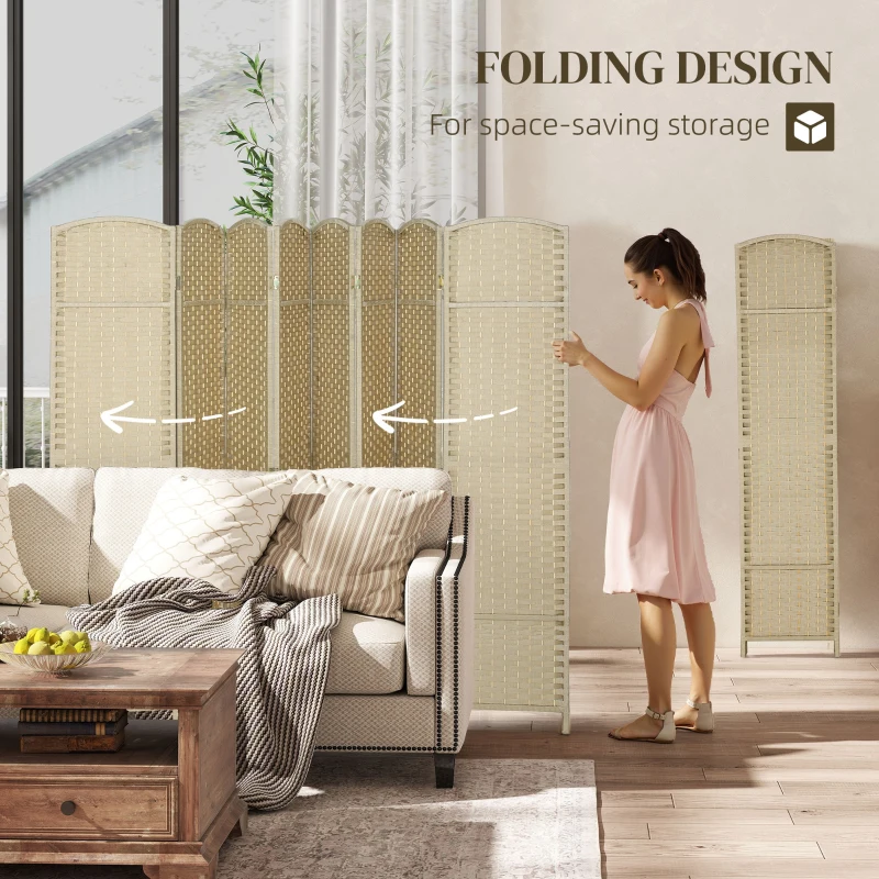 HOMCOM Folding Room Divider Screen 8 Panel 5.6 ' Tall Privacy Screen Freestanding Room Partition for Home Office, Beige