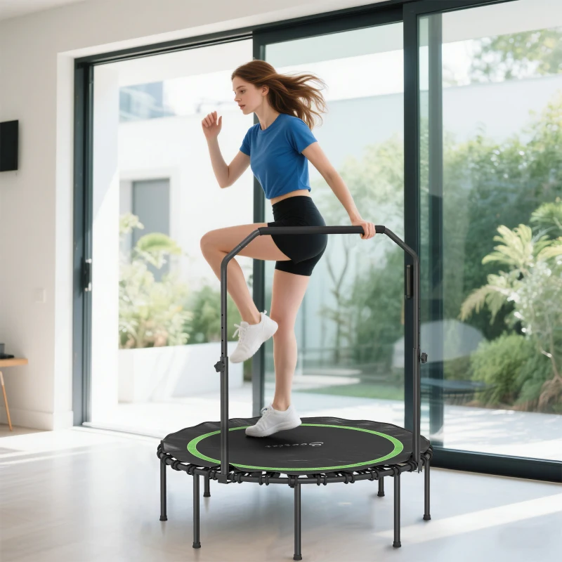 Soozier 45" Rebounder Trampoline for Adults, Foldable Mini Trampoline with Adjustable Handle Bar for Indoor Outdoor, Green