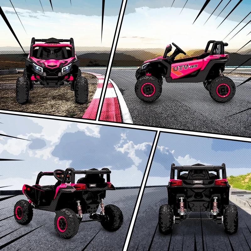 Qaba 12V Kids Ride On Car with Remote Control, Battery Powered Electric UTV with Spring Suspension for Aged 3-5 Years, Pink
