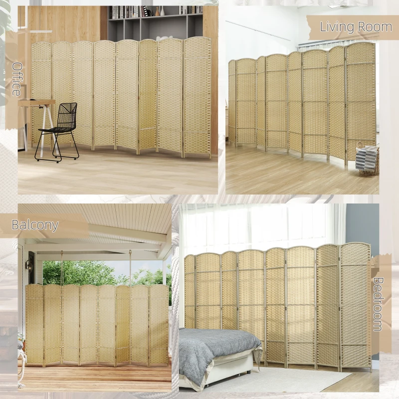 HOMCOM Folding Room Divider Screen 8 Panel 5.6 ' Tall Privacy Screen Freestanding Room Partition for Home Office, Beige