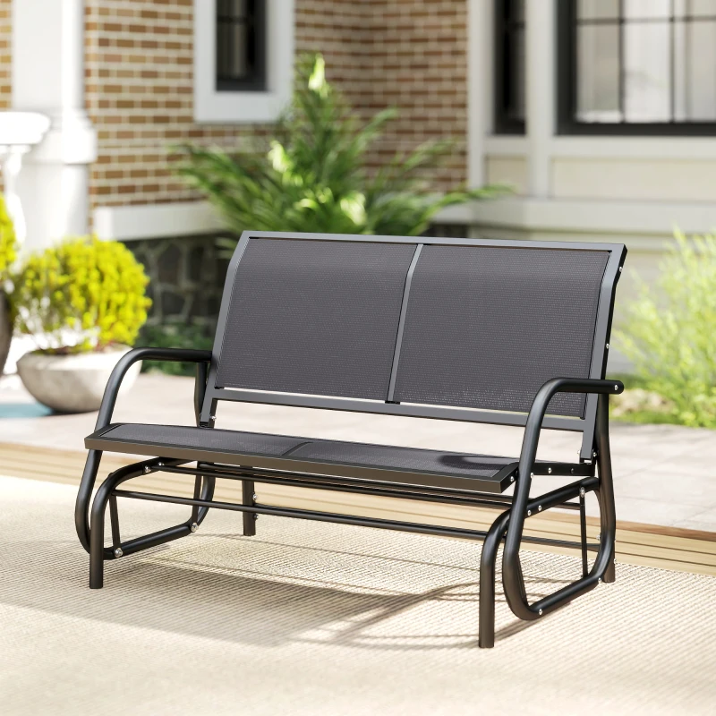 Outsunny Patio Double Glider Outdoor Steel Sling Fabric Gliding Bench Garden Swing Chair Heavy-Duty Porch Rocker Garden Loveseat Grey