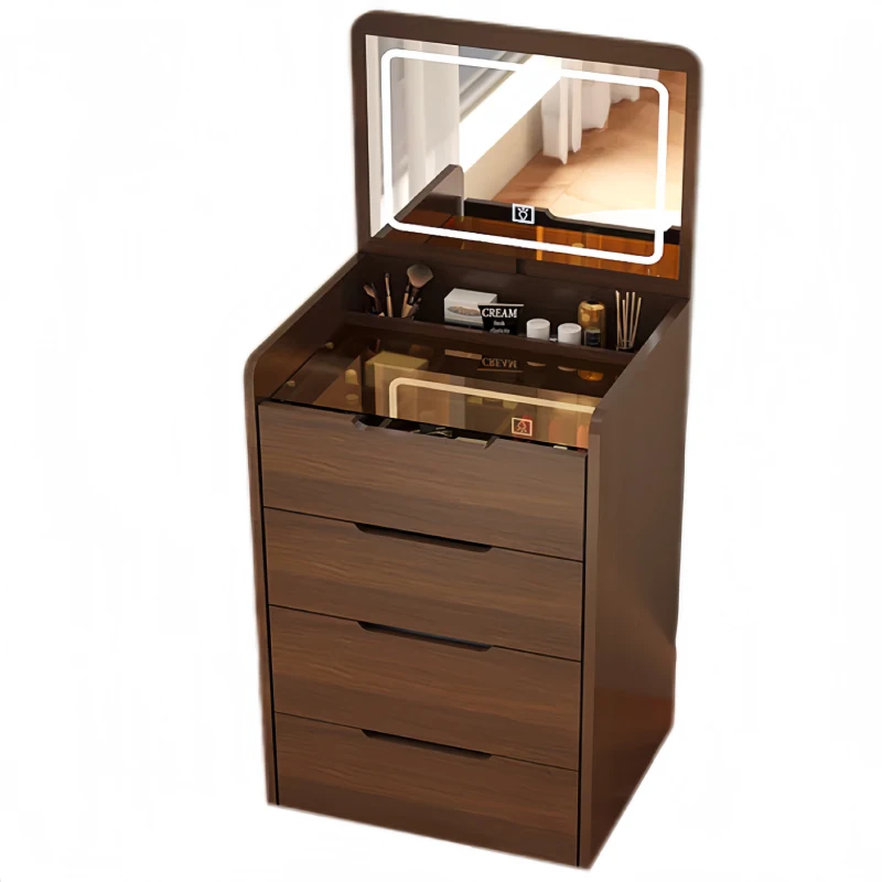 3-in-1 Vanity Desk with Flip Top Mirror, Dressing Table, Compact Makeup Vanity Set with Visible Glass Desktop, 23.5" L x 16" W x 31.5" H, Walnut