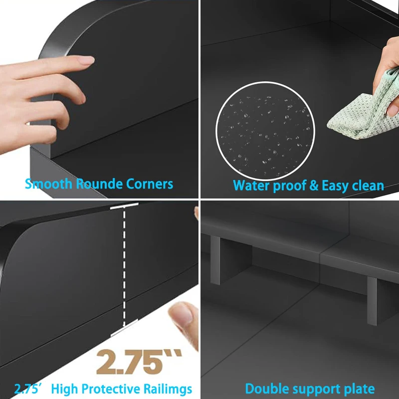 Washer Dryer Countertop with Non-slip Pads, Laundry Wood Shelf Topper with Edge, Double Layer Organizer, 54" L x 27.5" W x 12" H, Black