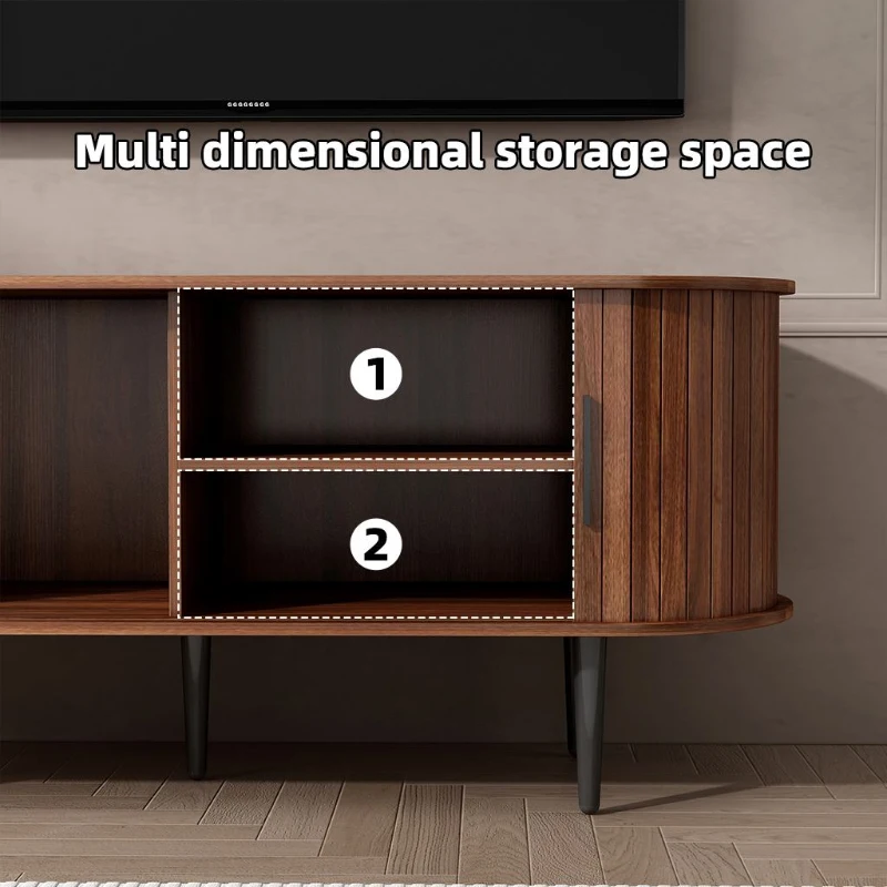 47" Modern TV Stand with Sliding Door, Gaming Entertainment Center with Storage Compartment and Cabinet, 47" L x 16" W x 21.5" H, Walnut