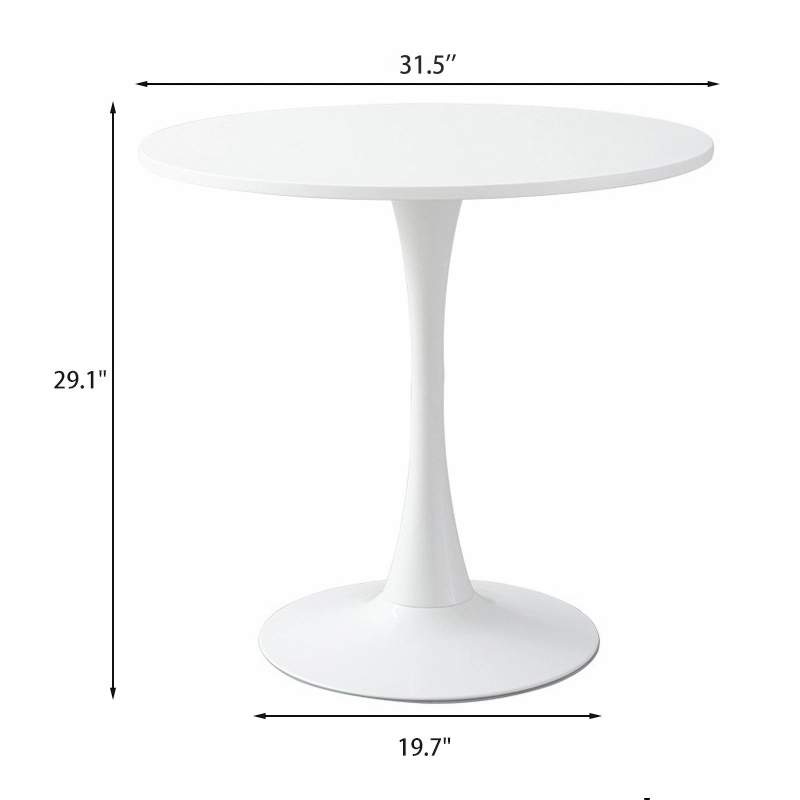 Modern Round Dining Table with MDF Top, Kitchen Dining Room Furniture with Metal Base, Easy Assembly and Cleaning, 31.5" L x 20" W x 29" H, White