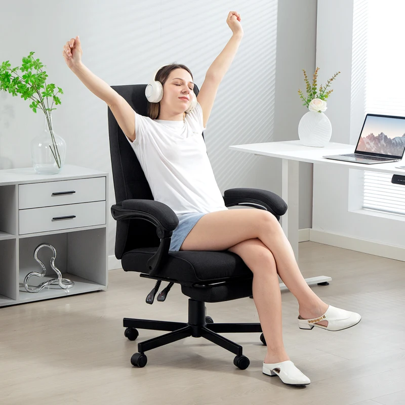 Vinsetto Office Chair, High Back Desk Chair, Swivel Recliner with Adjustable Height, Footrest and Padded Armrest, Black