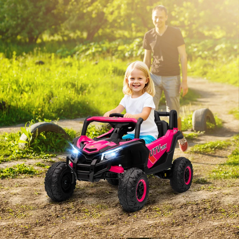 Qaba 12V Kids Ride On Car with Remote Control, Battery Powered Electric UTV with Spring Suspension for Aged 3-5 Years, Pink
