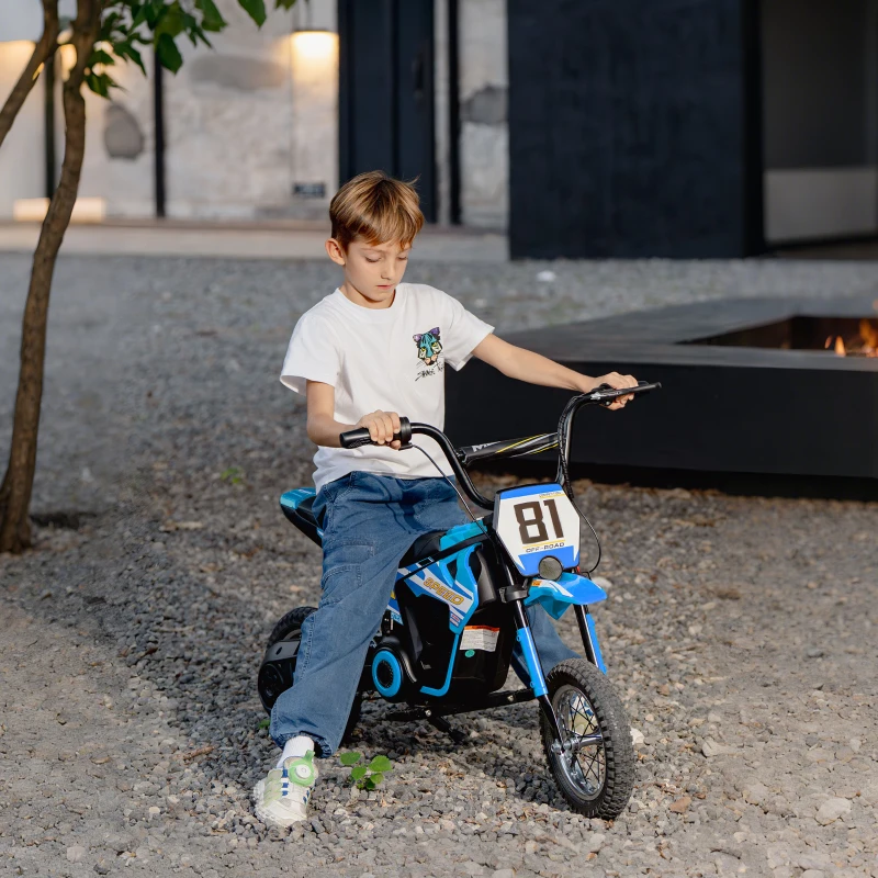 Qaba 24V Kids Motorcycle, Electric Dirt Bike with 250W Motor, Up to 9.9 MPH, 12" Inflatable Tires and Rear Suspension, Blue