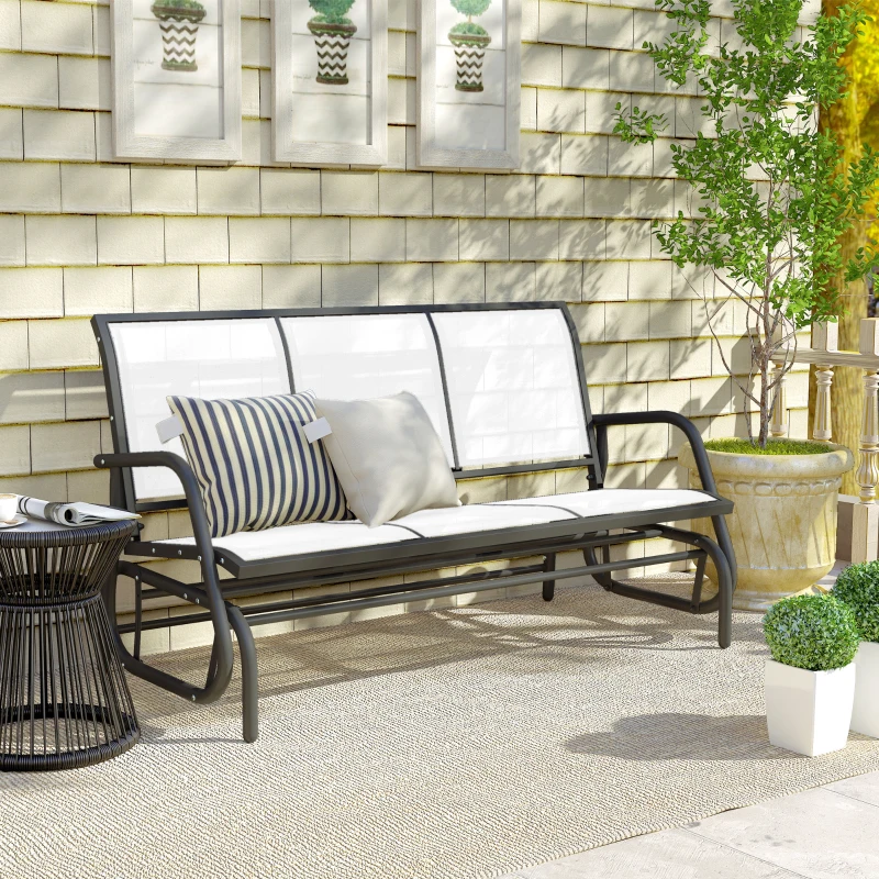 Outsunny 3-Person Outdoor Patio Glider Bench, Porch Glider Swing with 3 Seats, Breathable Mesh Fabric, Metal Frame, Cream White