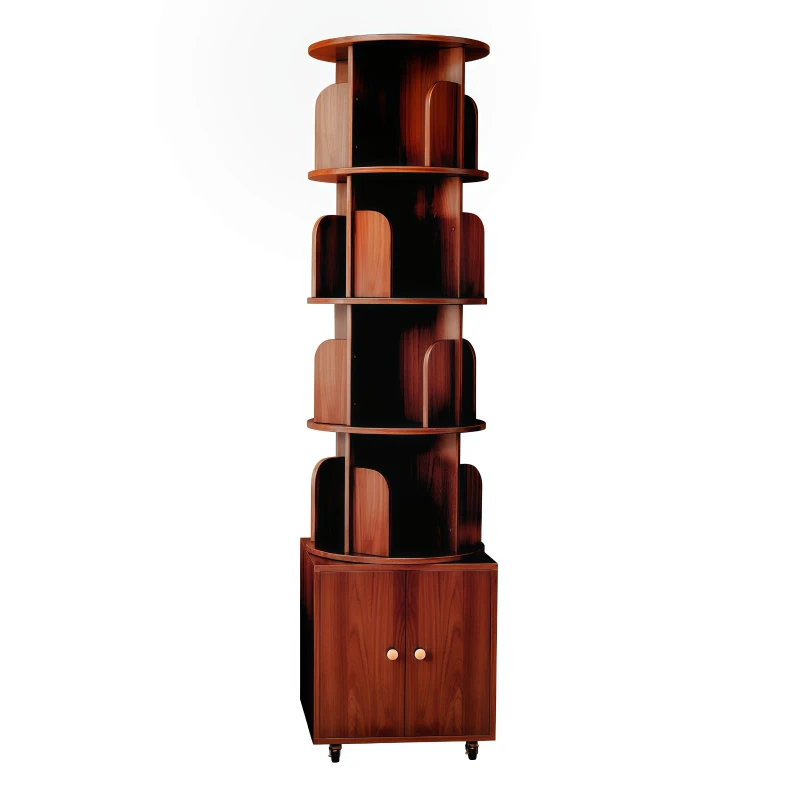 5-Tier 360-Degree Rotating Corner Bookshelf with Drawer, Wood Book Shelf Organizer for Bedroom, Living Room, 18" L x 18" W x 70" H, Walnut Brown