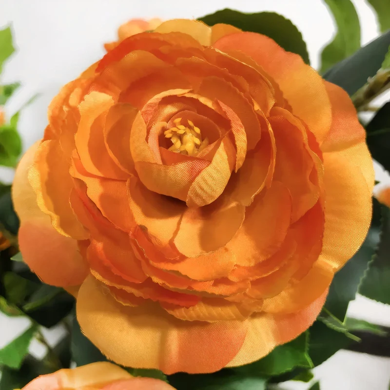 36" Faux Camellia Plant in Pot with Orange Flowers, Artificial Camellia Tree 2-Pack for home or office decor, 26.5" L x 6" W x 36" H, Black+Orange