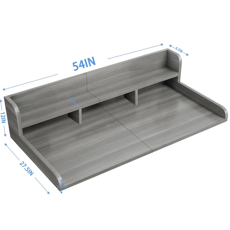 Practical Washer Dryer Countertop with Non-slip Pads, Wood Shelf Topper with Edge, Double Layer Organizer, 54" L x 27.5" W x 12" H, Gray+White