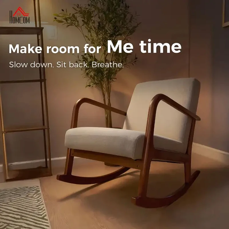 HOMCOM Upholstered Rocking Armchair with Wood Base and Linen Fabric Padded Seat for Living Room, Grey