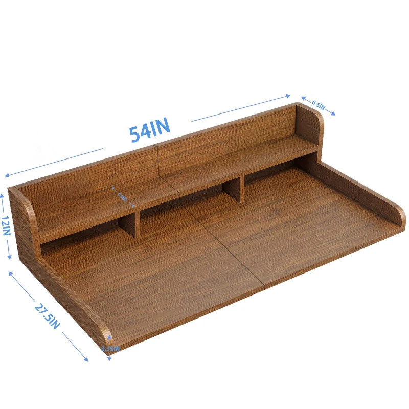 Practical Washer Dryer Countertop with Non-slip Pads, Double Layer Laundry Wood Shelf Topper with Edge, 54" L x 27.5" W x 12" H, Walnut