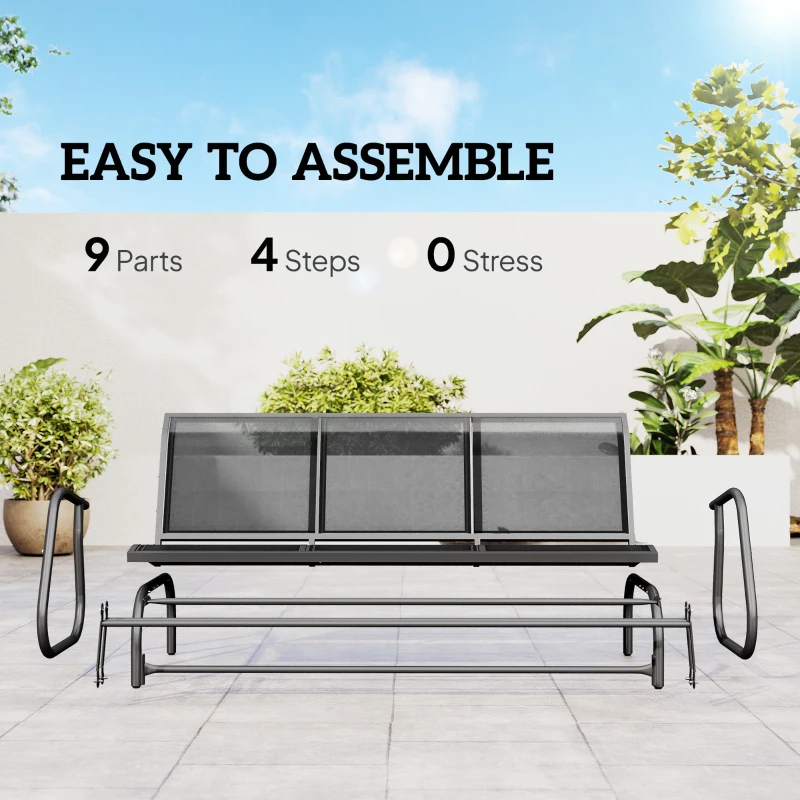 Outsunny 3-Seat Outdoor Glider Chair, Patio Rocking Chair, Steel Frame, Sling Fabric Seat for Garden, Backyard, Lawn, Grey