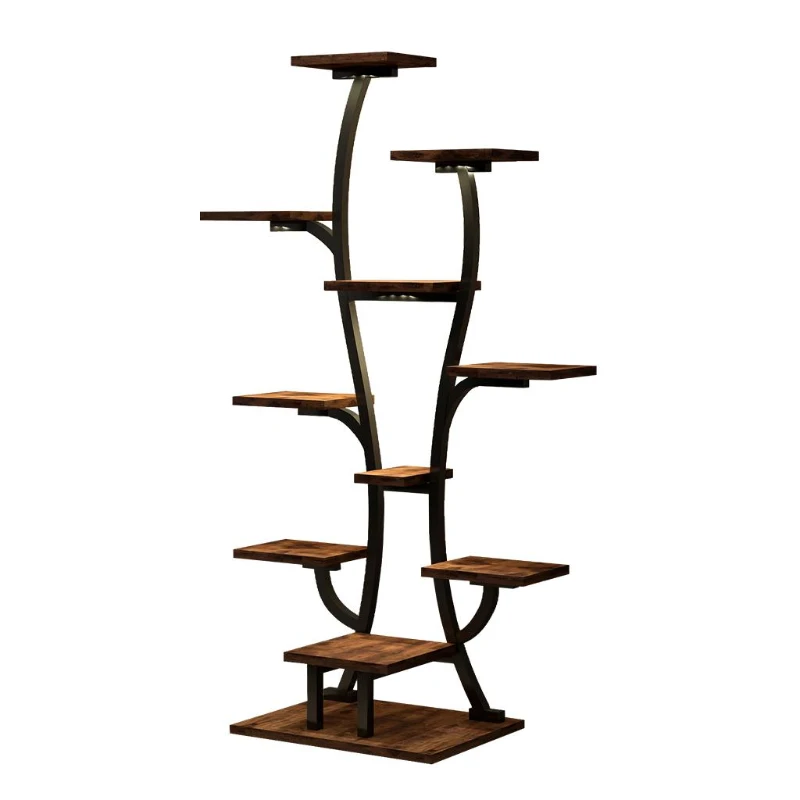 Indoor Plant Stand with Adjustable Grow Lights, Metal Vase-Shaped Plant Holder for Patio, 21.5″ L x 10″ W x 64.5″ H, Black+Dark Walnut