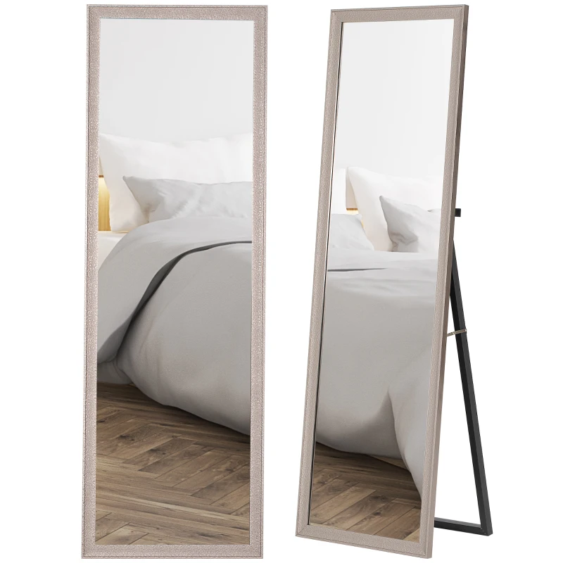 HOMCOM 64" x 21" Rectangular Full Length Mirror with Frame, Free Standing, Wall Mounted or Leaning, Gunmetal Silver