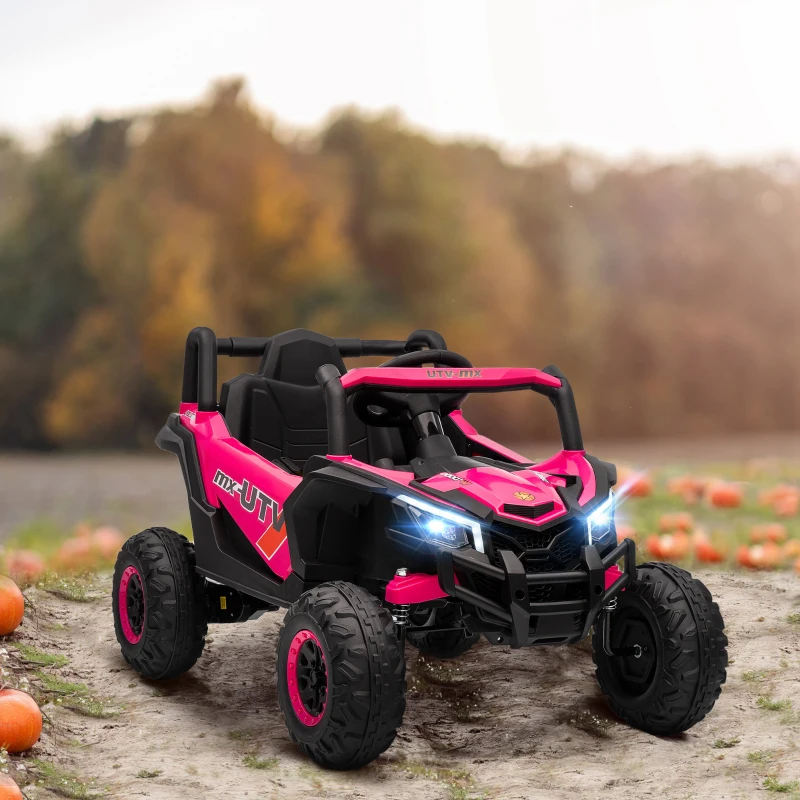 Qaba 12V Kids Ride On Car with Remote Control, Battery Powered Electric UTV with Spring Suspension for Aged 3-5 Years, Pink