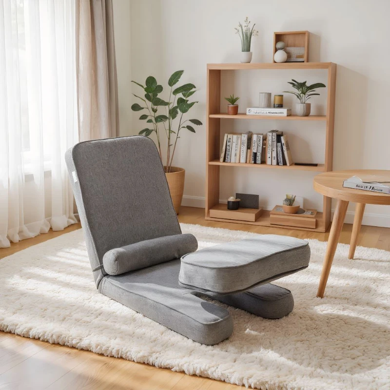 Folding Sofa Bed for living room, Built-in Lumbar Support, Gaming Floor Chair with 5-Position Back Support, 19" L x 62" W x 4" H, Grey