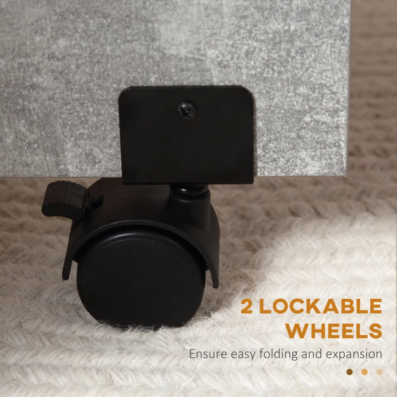 HOMCOM Extendable Dining Table, Collapsible Folding Table w/ 2-tier Shelves and Rolling Casters, Grey