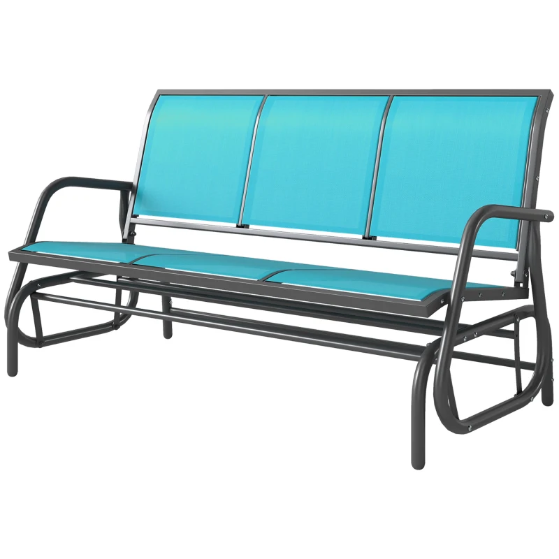 Outsunny 3-Person Outdoor Patio Glider Bench, Porch Glider Swing with 3 Seats, Breathable Mesh Fabric, Metal Frame, Blue