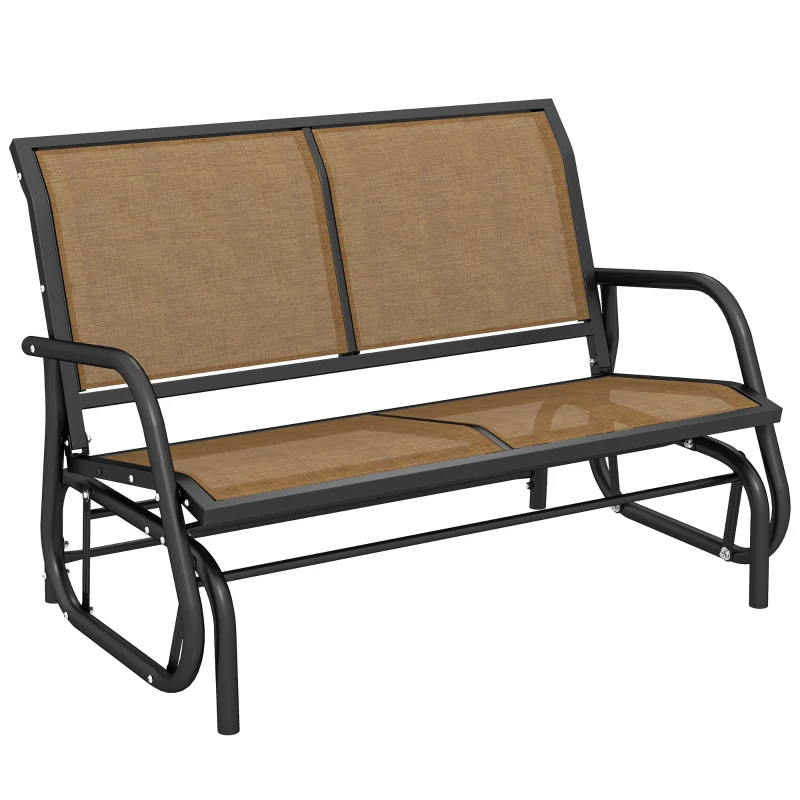 Outsunny Patio Double Glider Outdoor Steel Sling Fabric Gliding Bench Garden Swing Chair Heavy-Duty Porch Rocker Garden Loveseat Brown