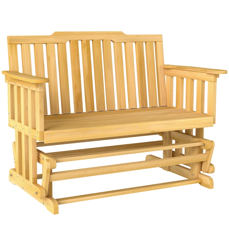 Outsunny 2-Person Patio Swing Glider Bench with Quick Drying Design and Wide Armrest, Wood Rocking Chair Loveseat for Backyard Garden Porch, Natural