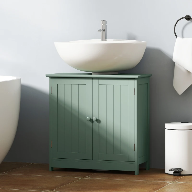 HOMCOM Bathroom Vanity Cabinet, Under Sink Bathroom Cabinet with 2 Doors and Adjustable Shelf, Dark Green