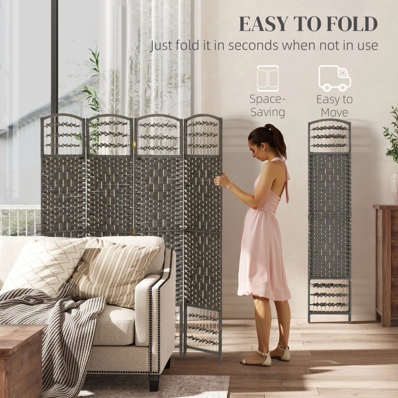 HOMCOM 4 Panel Room Divider, Folding Screen, 5.6', Dark Gray