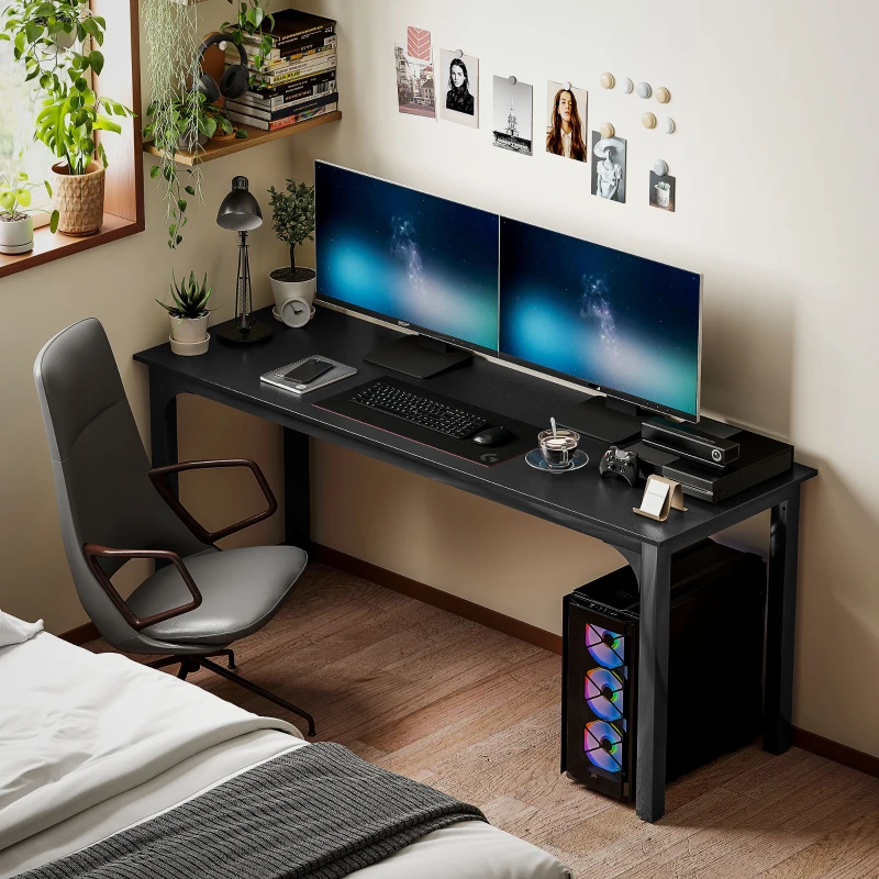 HOMCOM 71" Computer Desk, Desktop Desk with Metal Legs, Distressed Black