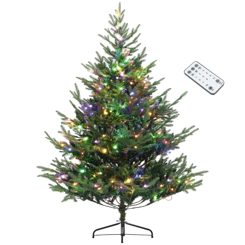 HOMCOM 6 ft Artificial Christmas Tree, Prelit Christmas Tree with 300 LED Lights, 795 Branch Tips and Wide Metal Base, Green
