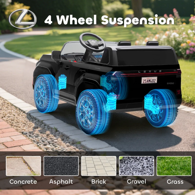 Qaba 12V Ride On Car, Licensed Lexus GX550, 2-Seater Kids Electric Vehicle with Remote Control and Suspension System, Black