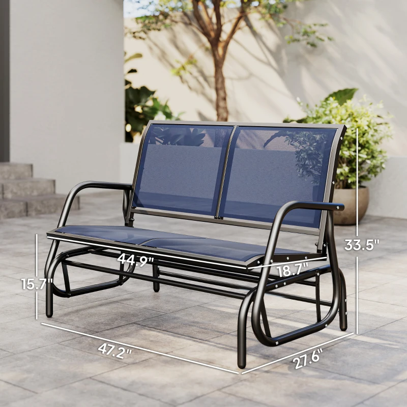 Outsunny 2-Person Outdoor Glider Bench, Patio Double Swing Rocking Chair Loveseat with  Steel Frame, Dark Blue
