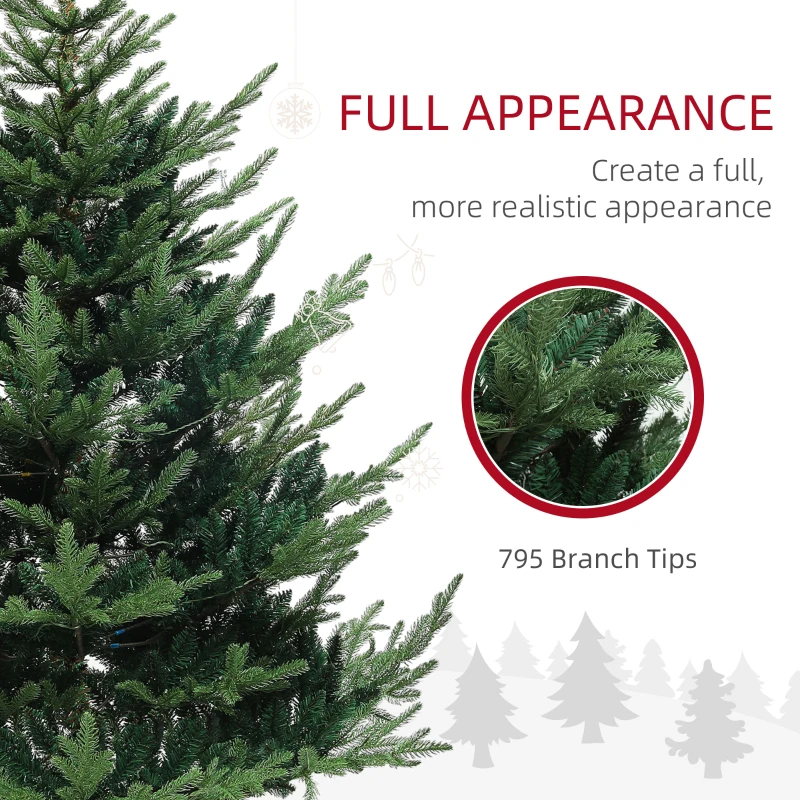 HOMCOM 6 ft Artificial Christmas Tree, Prelit Christmas Tree with 300 LED Lights, 795 Branch Tips and Wide Metal Base, Green