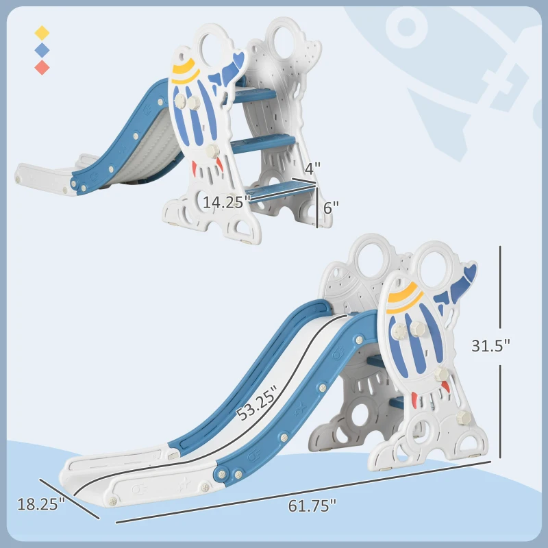 Qaba Kids Indoor Slide for Toddlers Ages 1.5-3, Small Toddler Slide, Space Toy Playset for Girls and Boys, Blue