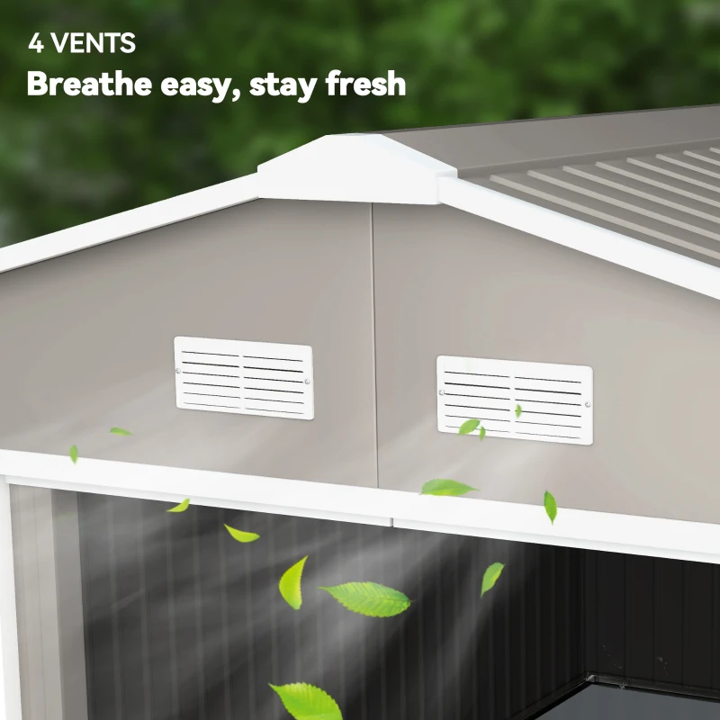 Outsunny Garden Metal Shed, Storage Shed Utility Storage with Double Locking Doors for Bike, Yard Tools, Light Gray