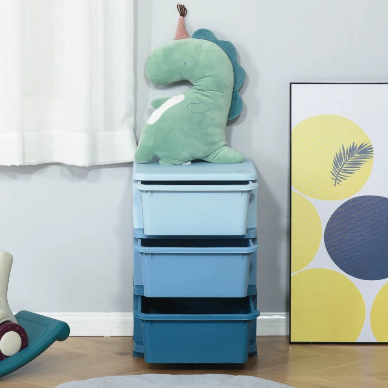 Qaba 3 Tier Kids Toy Organizer and Storage Bins with 3 Plastic Drawers, Blue