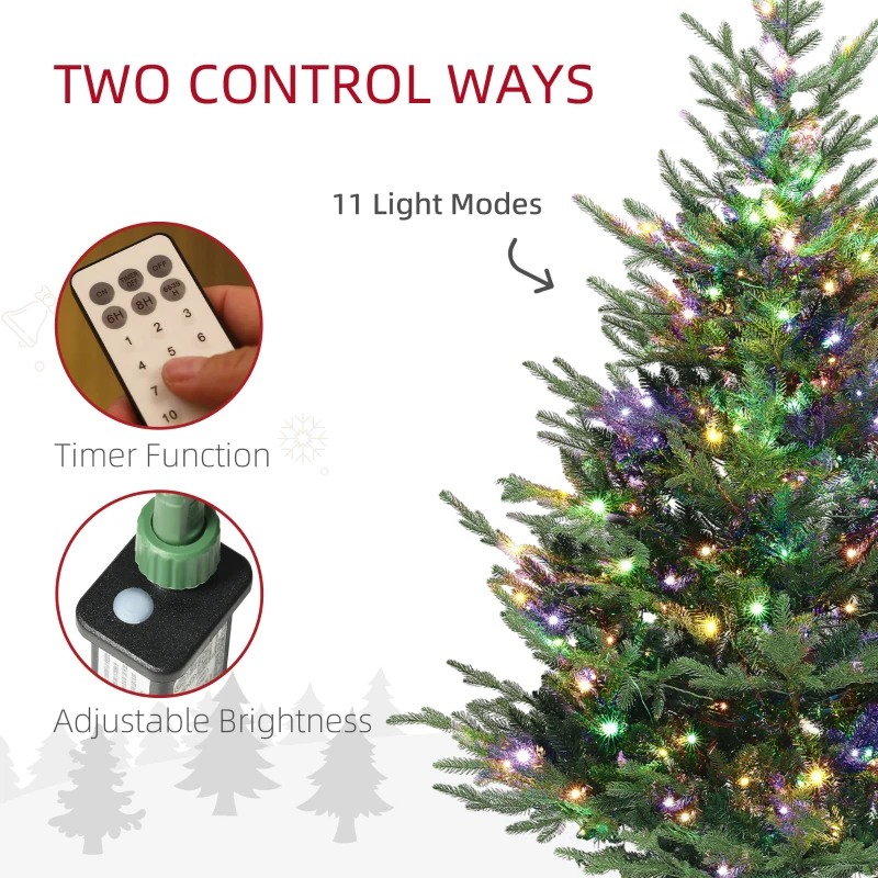 HOMCOM 6 ft Artificial Christmas Tree, Prelit Christmas Tree with 300 LED Lights, 795 Branch Tips and Wide Metal Base, Green