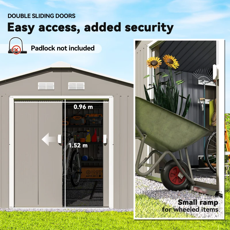 Outsunny Garden Metal Shed, Storage Shed Utility Storage with Double Locking Doors for Bike, Yard Tools, Light Gray