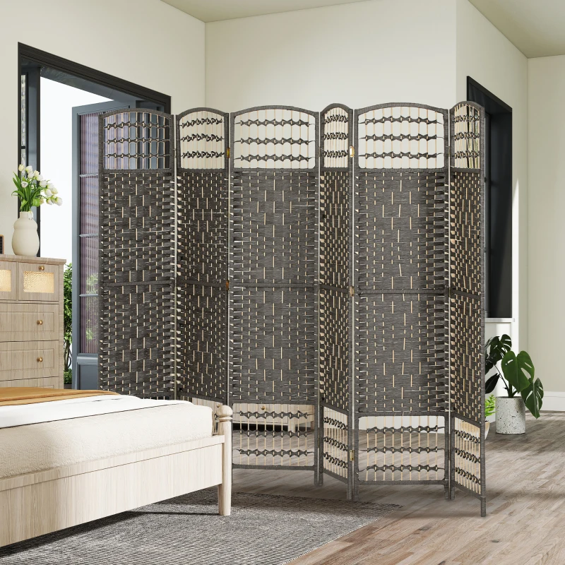 HOMCOM 6 Panel Folding Room Divider Portable Privacy Screen Wave Fiber Room Partition for Home Office Dark Gray