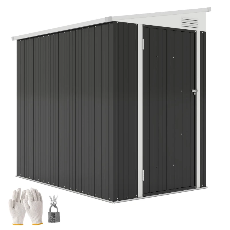 Outsunny 4' x 6' Lean to Garden Storage Shed, Outdoor Metal Tool House with Lockable Door Vents for Backyard Patio Lawn, Gray