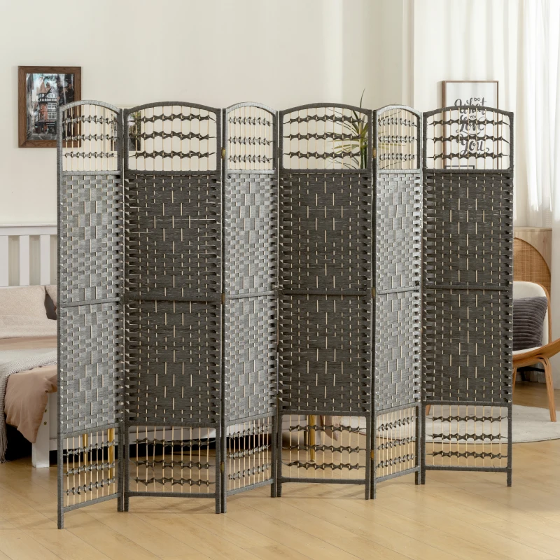 HOMCOM 6 Panel Folding Room Divider Portable Privacy Screen Wave Fiber Room Partition for Home Office Dark Gray
