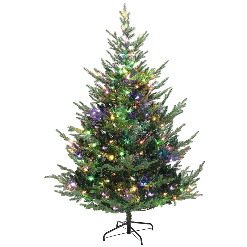 HOMCOM 6 ft Artificial Christmas Tree, Prelit Christmas Tree with 300 LED Lights, 795 Branch Tips and Wide Metal Base, Green