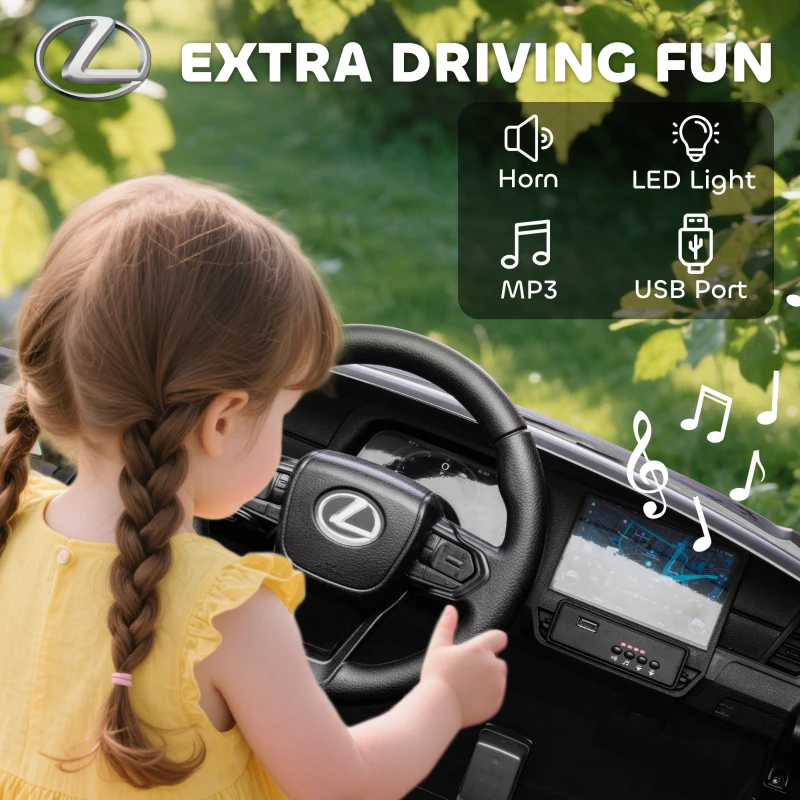 Qaba 12V Ride On Car, Licensed Lexus GX550, 2-Seater Kids Electric Vehicle with Remote Control and Suspension System, Black