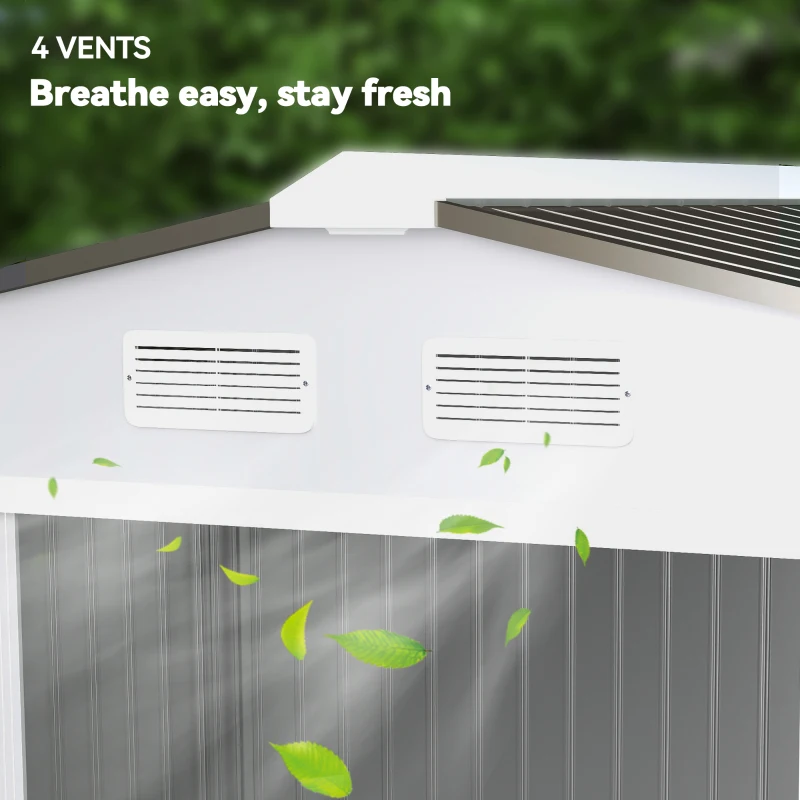 Outsunny 9' x 6' Outdoor Storage Shed, Garden Tool House with Foundation Kit, 4 Vents and 2 Easy Sliding Doors for Backyard, Patio, Garage, Lawn, Silver