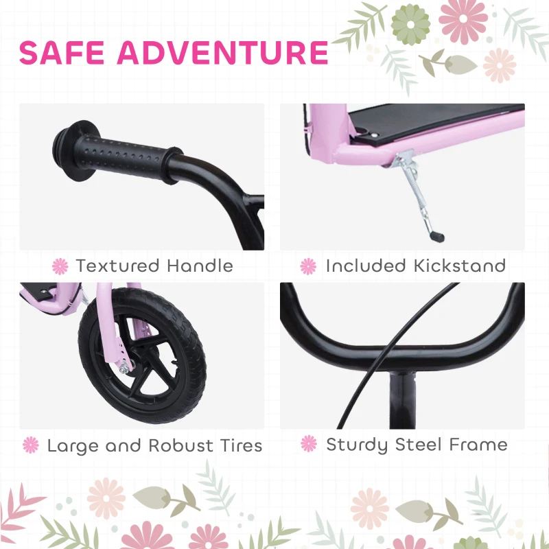 HOMCOM Kick Scooter for Kids 5-12 Years Old with Adjustable Height Handlebar, Non-slip Footplate, Big Wheels, Rear Brake, Pink