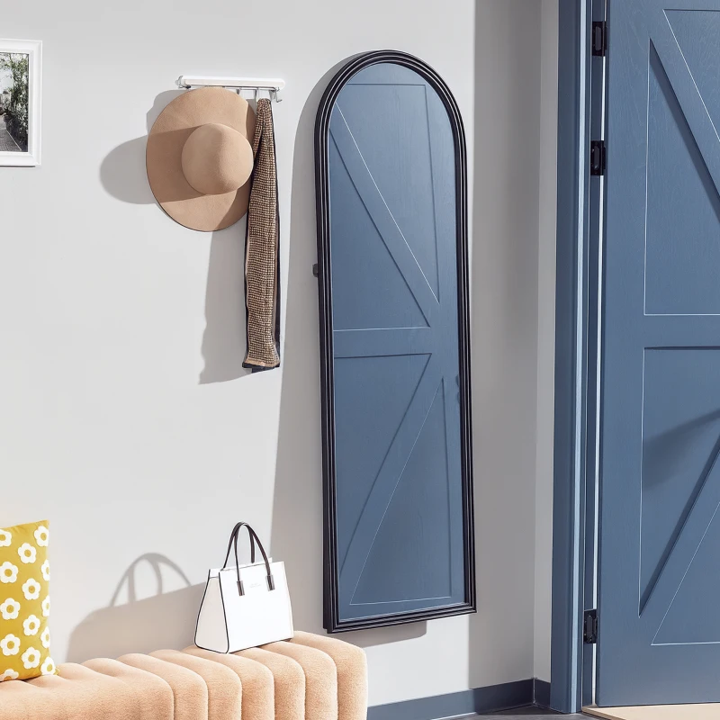 HOMCOM 64" x 21" Full Length Mirror, Free Standing, Leaning or Wall, Arched Full Body Mirror, Brown Wood Grain